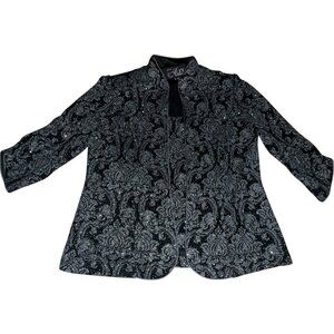 Alex Evenings Two-piece Formal Blouse, Fleur Di Lis, Sparkle, Black & White, S
